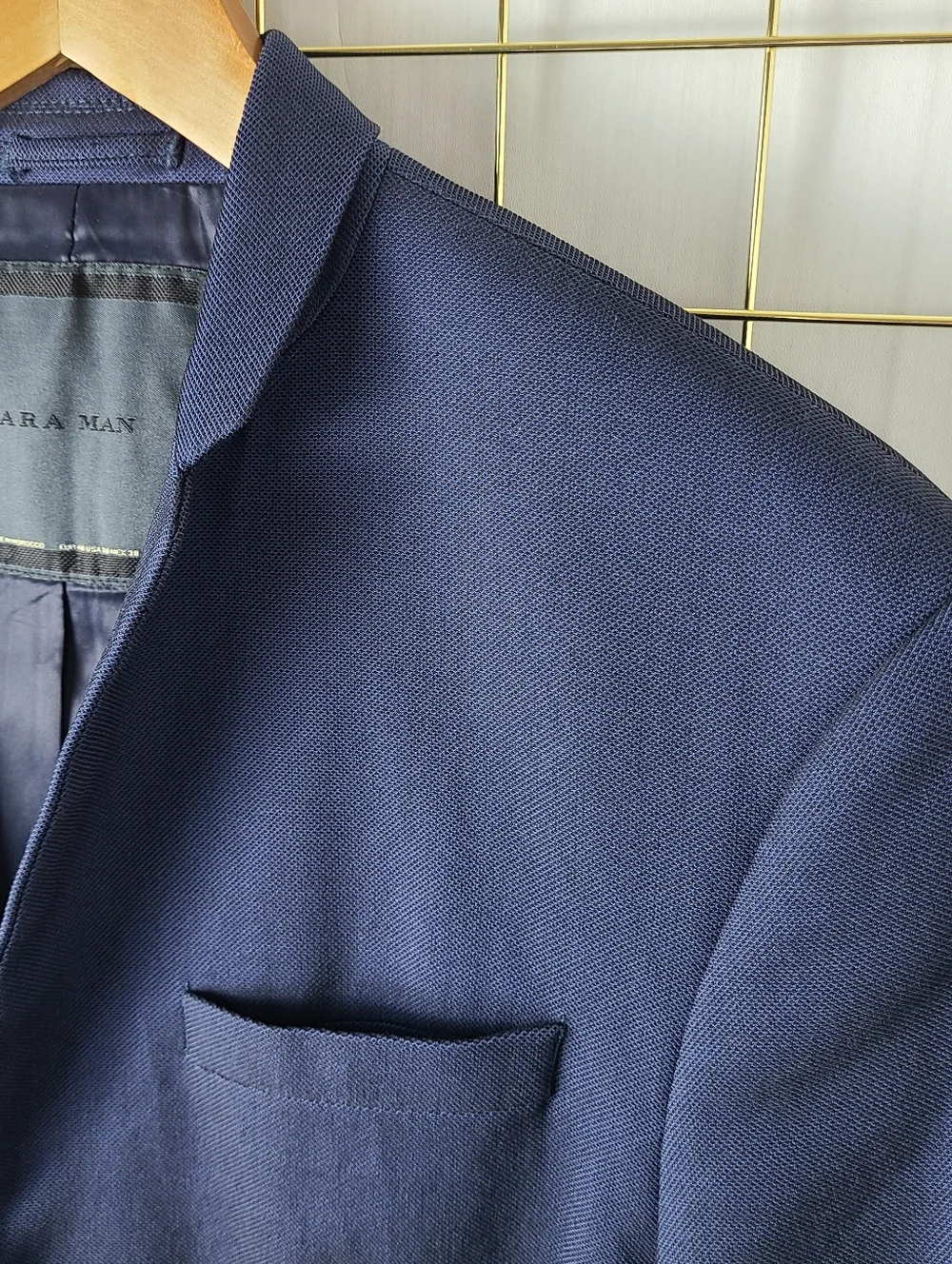 Zara Man Blue Cotton Blend Slim Fit Blazer Sport Coat